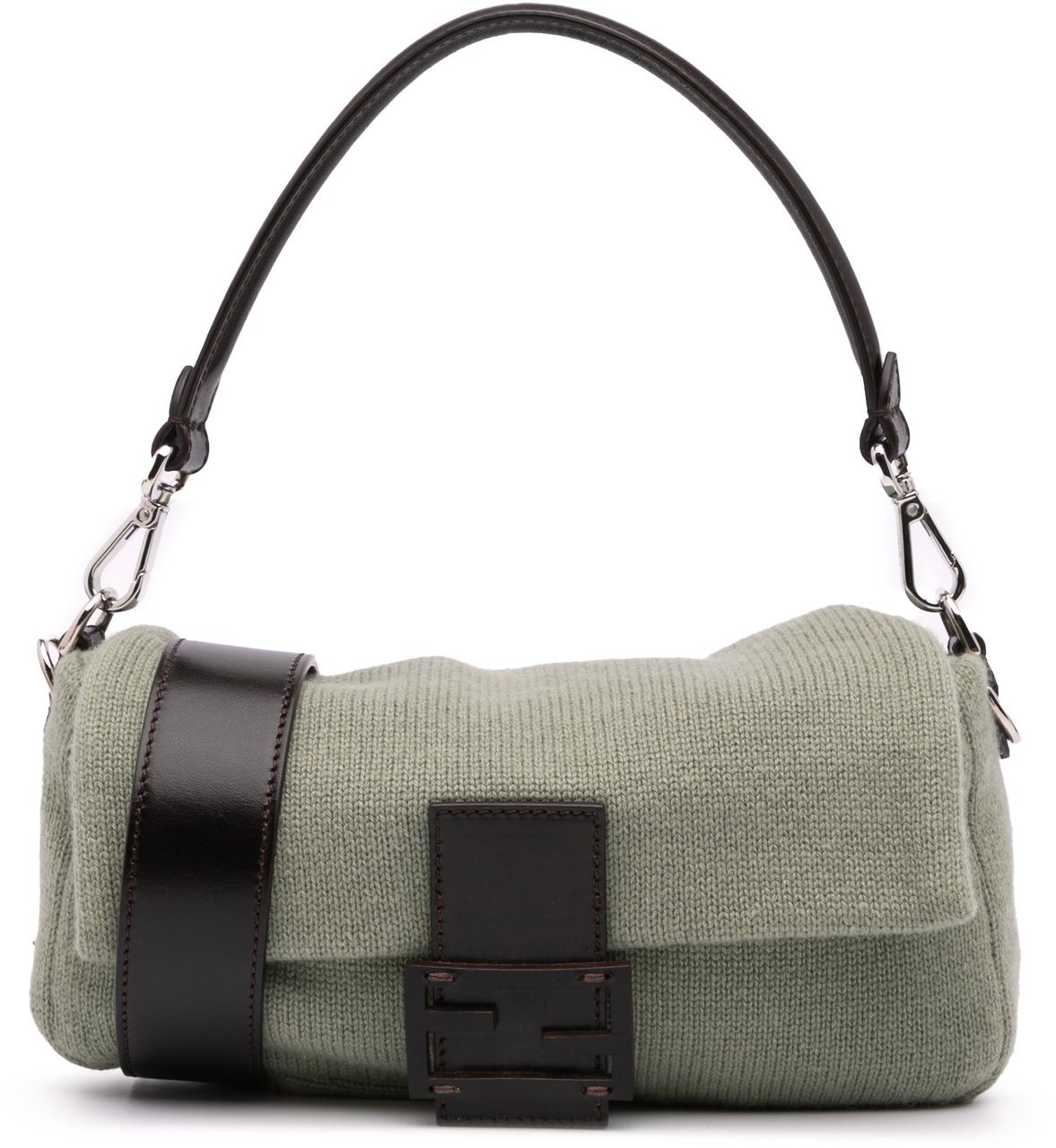 Fendi Cashmere Baguette Satchel Groen