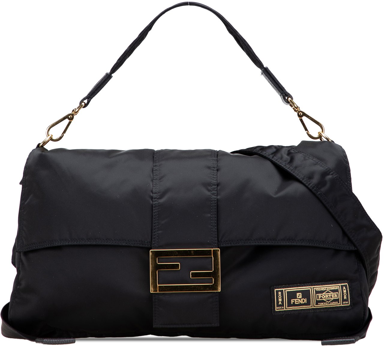 Fendi Porter Nylon Baguette Satchel Zwart