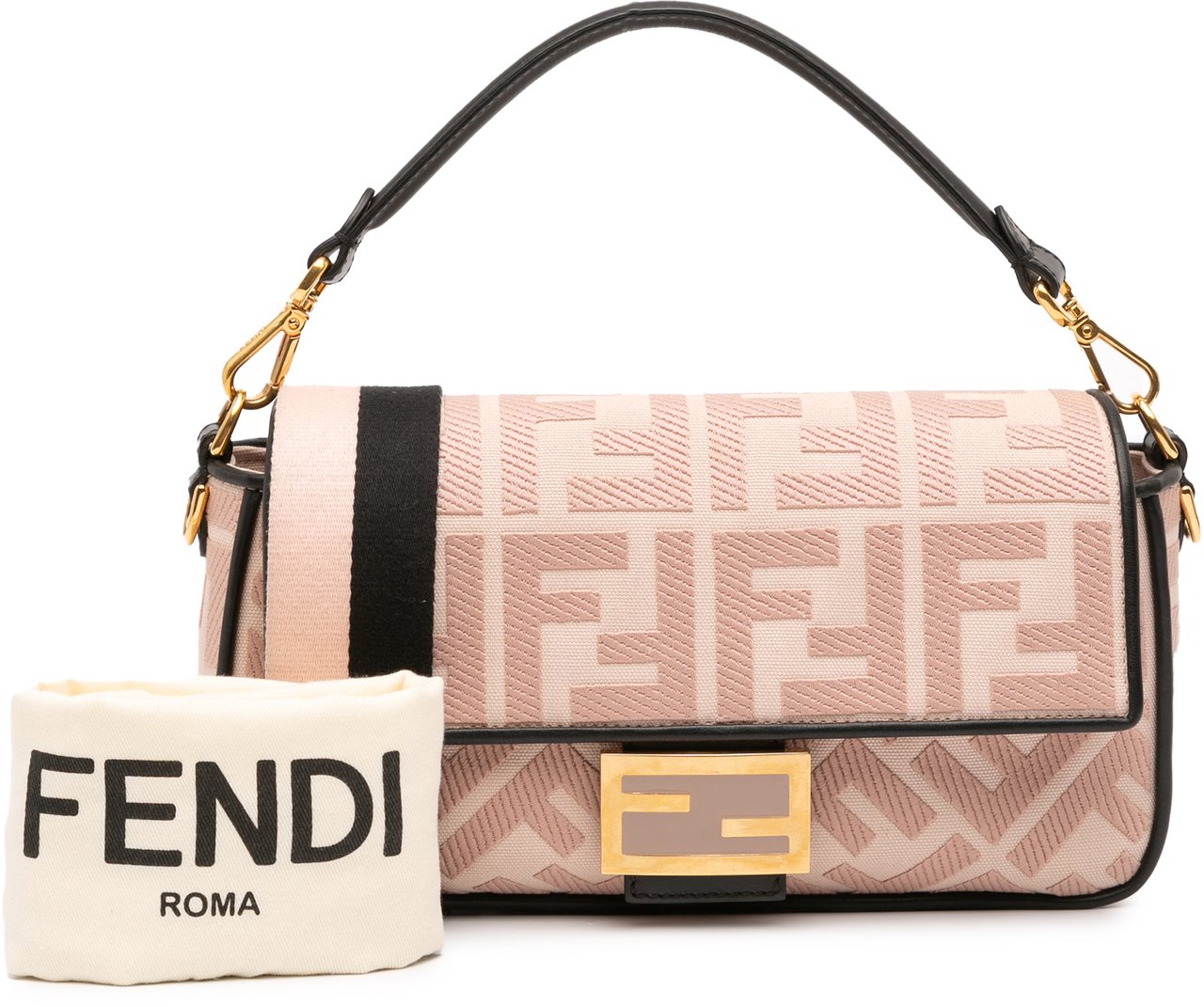 Fendi Zucca Embroidered Canvas Baguette Satchel Roze