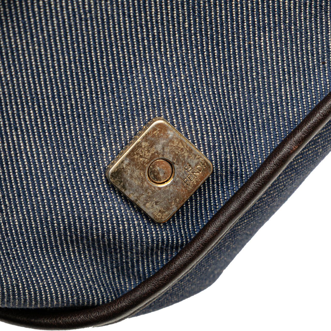 Fendi Zucca Trimmed Denim Buckle Flap Bag Blauw