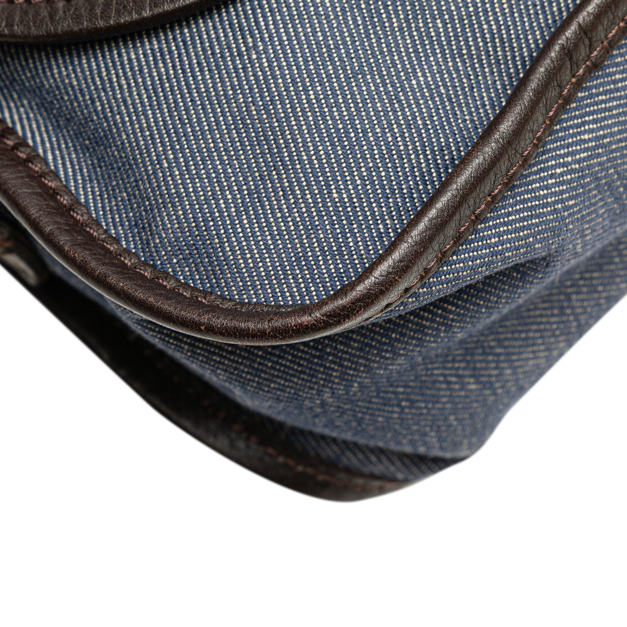 Fendi Zucca Trimmed Denim Buckle Flap Bag Blauw