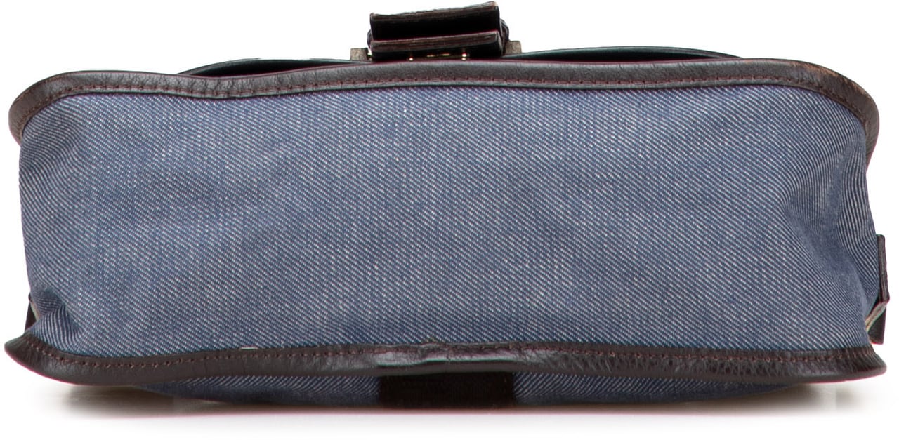 Fendi Zucca Trimmed Denim Buckle Flap Bag Blauw