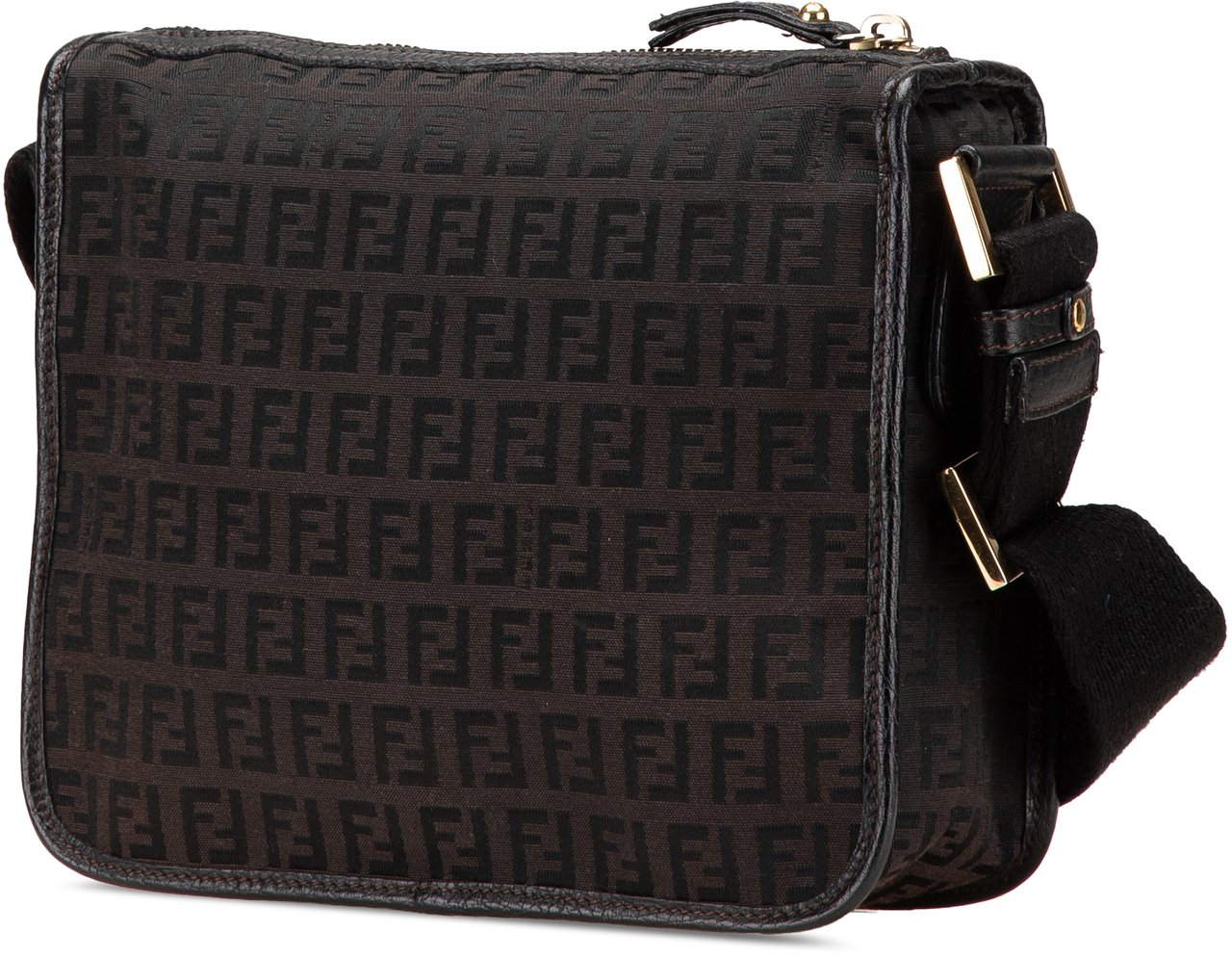 Fendi Small Zucchino Canvas F Charm Crossbody Bruin