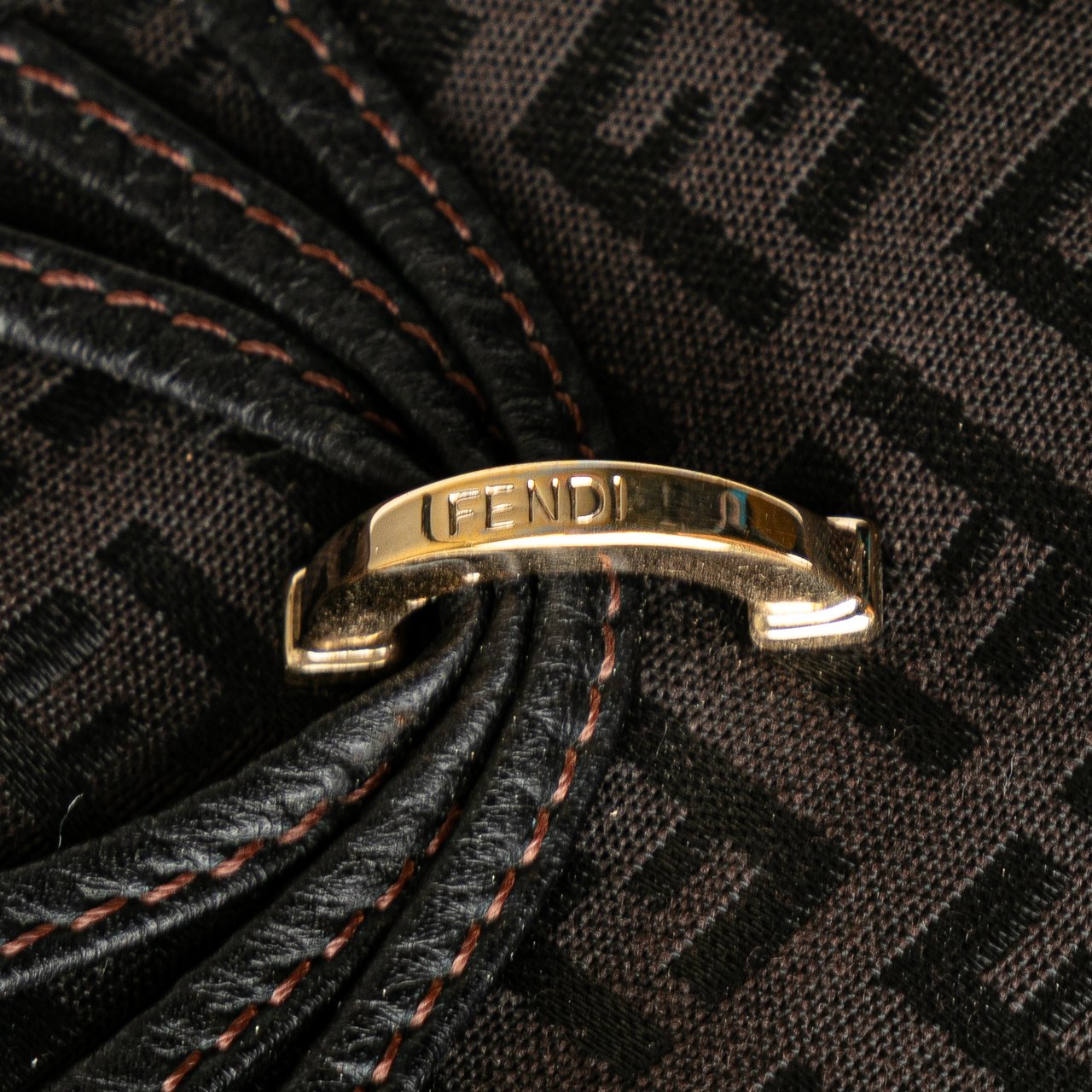 Fendi Small Zucchino Canvas F Charm Crossbody Bruin
