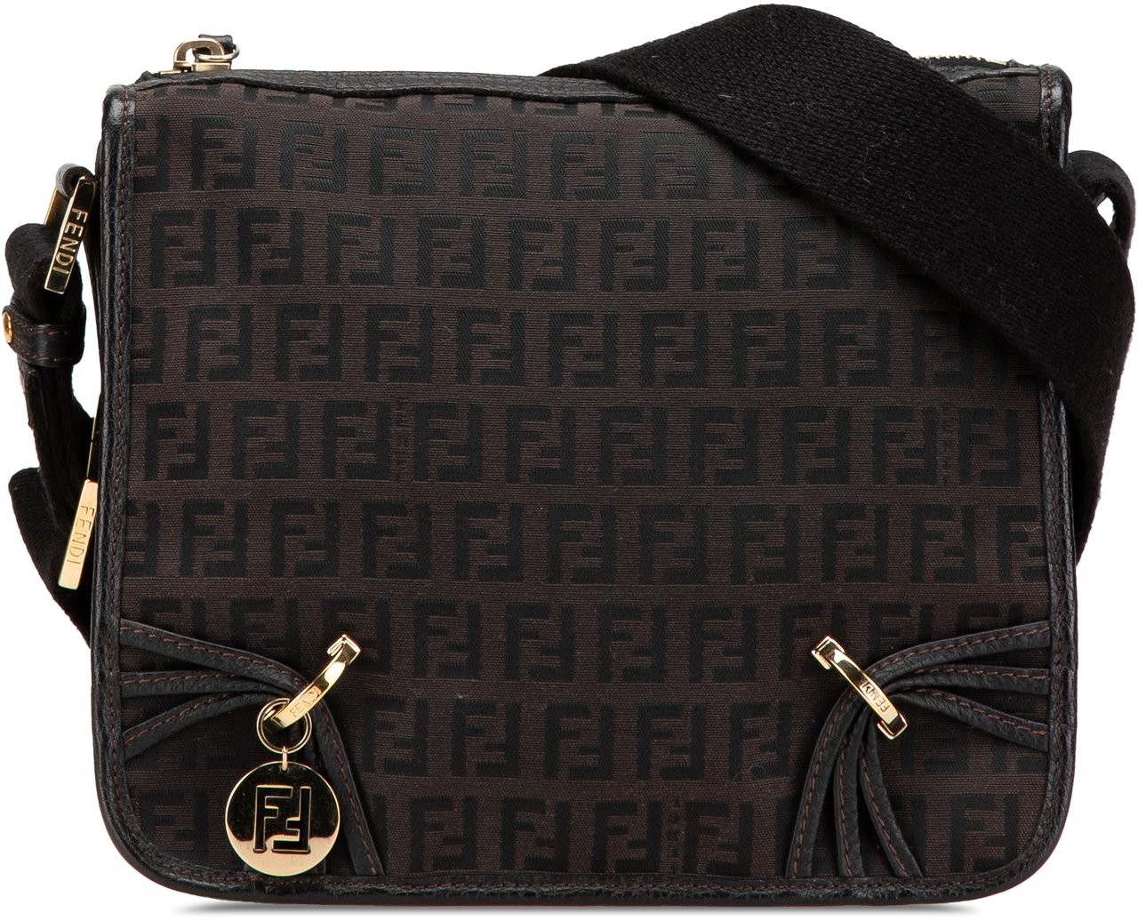 Fendi Small Zucchino Canvas F Charm Crossbody Bruin