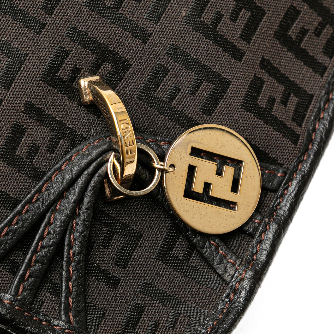 Fendi Small Zucchino Canvas F Charm Crossbody Bruin
