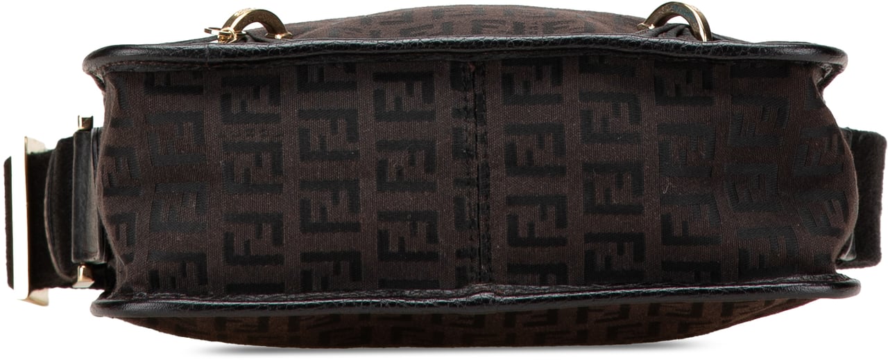 Fendi Small Zucchino Canvas F Charm Crossbody Bruin