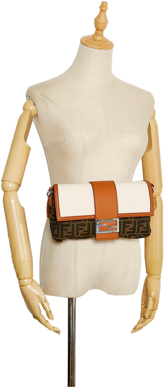 Fendi Zucca Convertible Leather Belt Bag Bruin