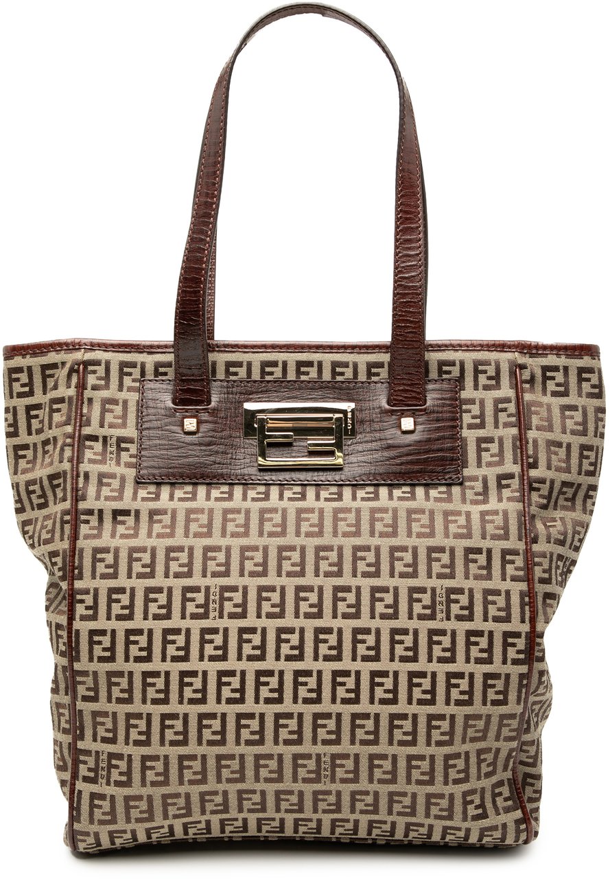 Fendi Zucchino Canvas Tote Bruin