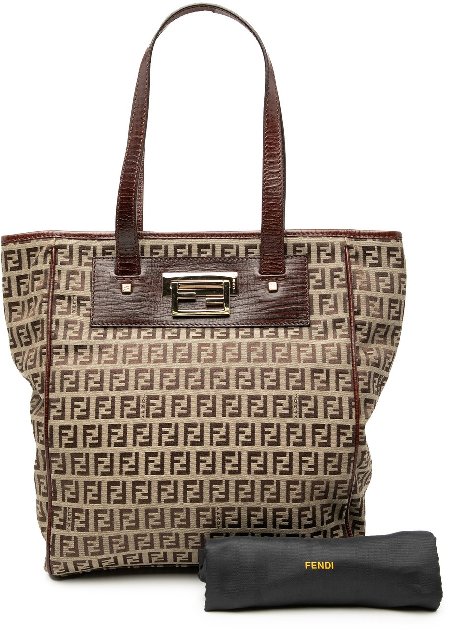 Fendi Zucchino Canvas Tote Bruin