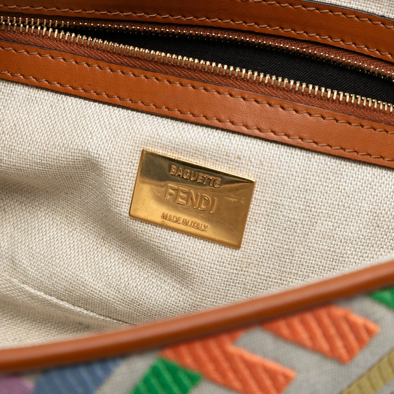 Fendi Zucca Embroidered Canvas Baguette Satchel Bruin