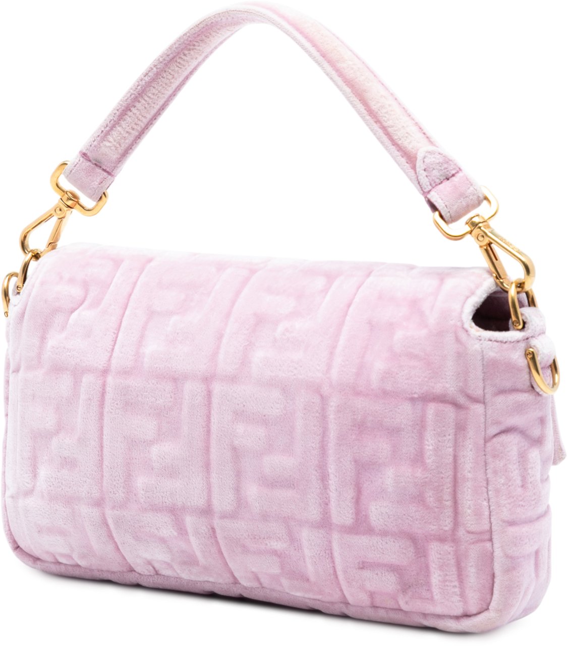 Fendi Zucca Embossed Velvet Baguette Satchel Roze