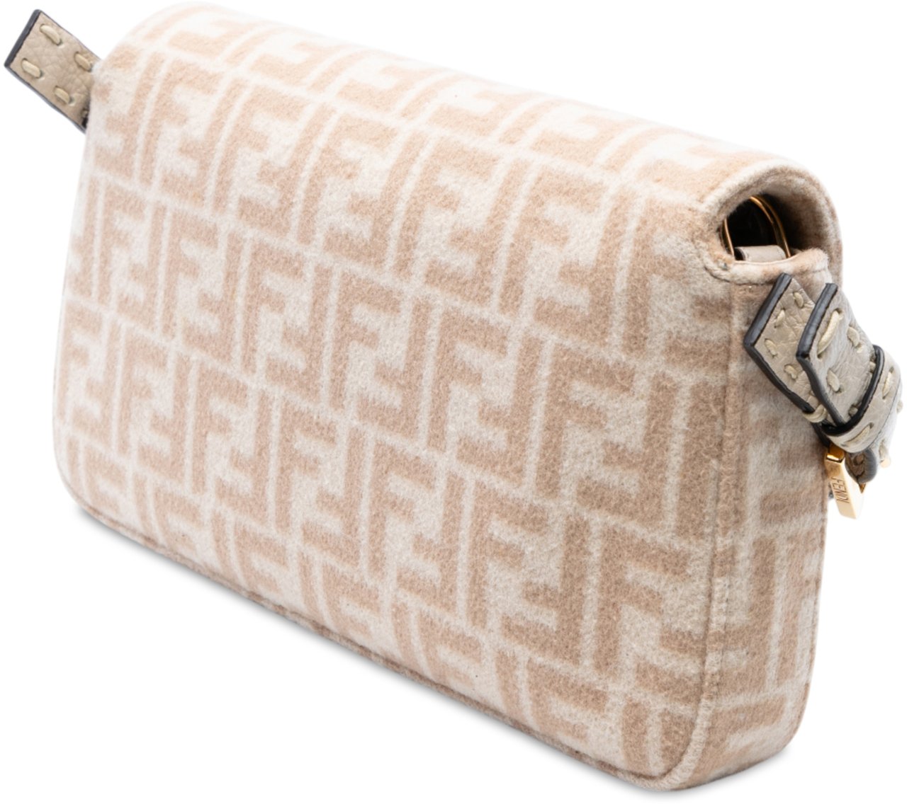 Fendi Zucca Wool Selleria Baguette Bruin