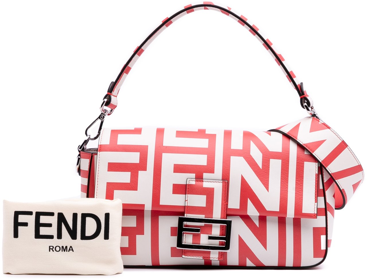 Fendi Marc Jacobs Nappa Vitello King Logo Print Phone Baguette Satchel Wit