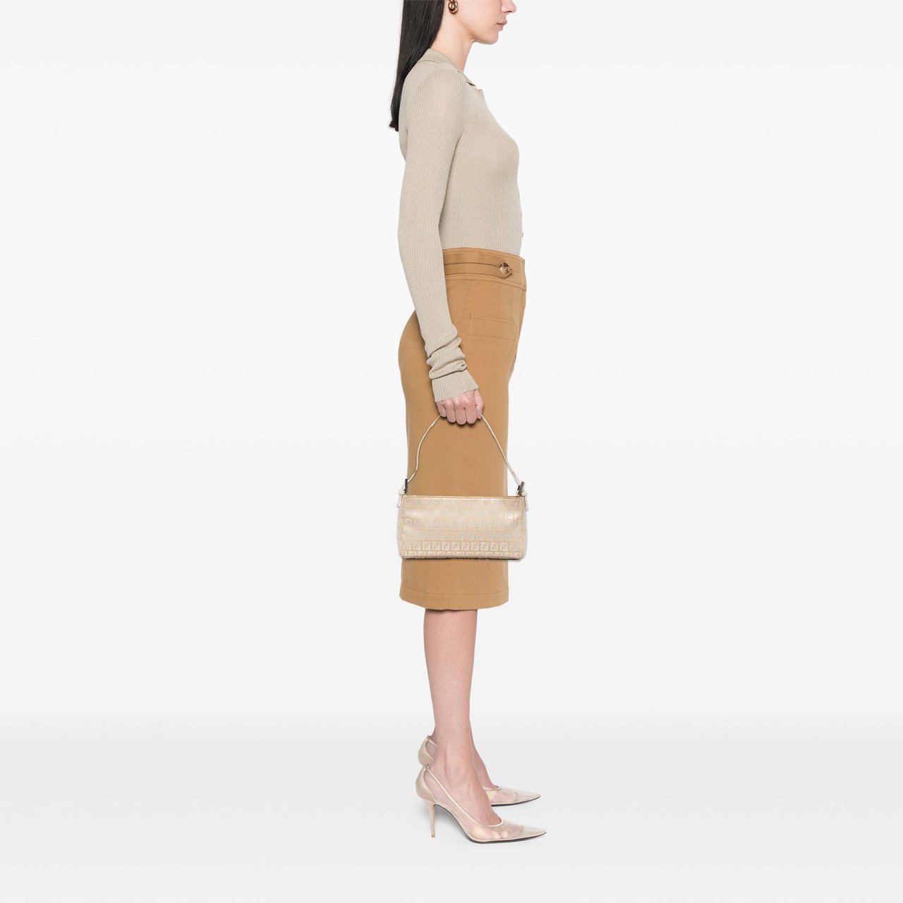 Fendi Zucchino Canvas Pochette Bruin