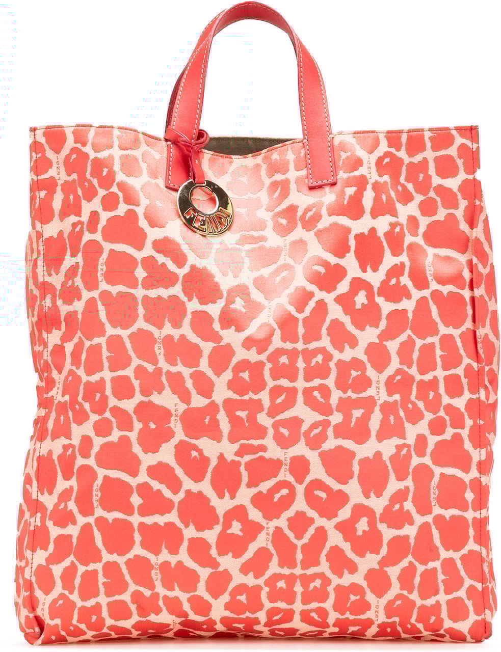 Fendi Leopard Print Canvas Shopper Tote Rood