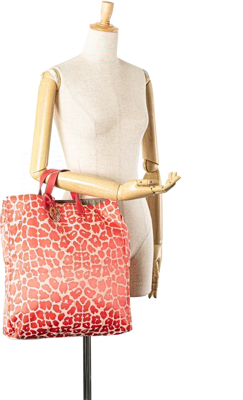 Fendi Leopard Print Canvas Shopper Tote Rood
