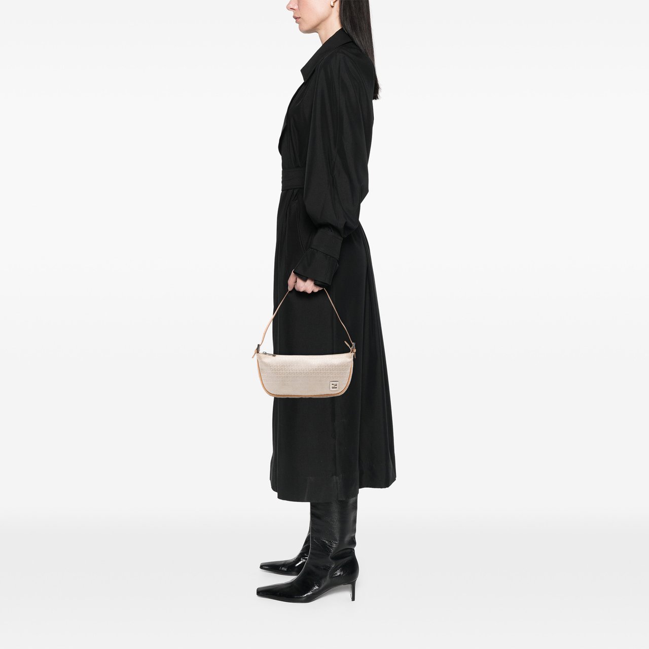 Fendi Micro Zucchino Canvas Shoulder Bag Bruin