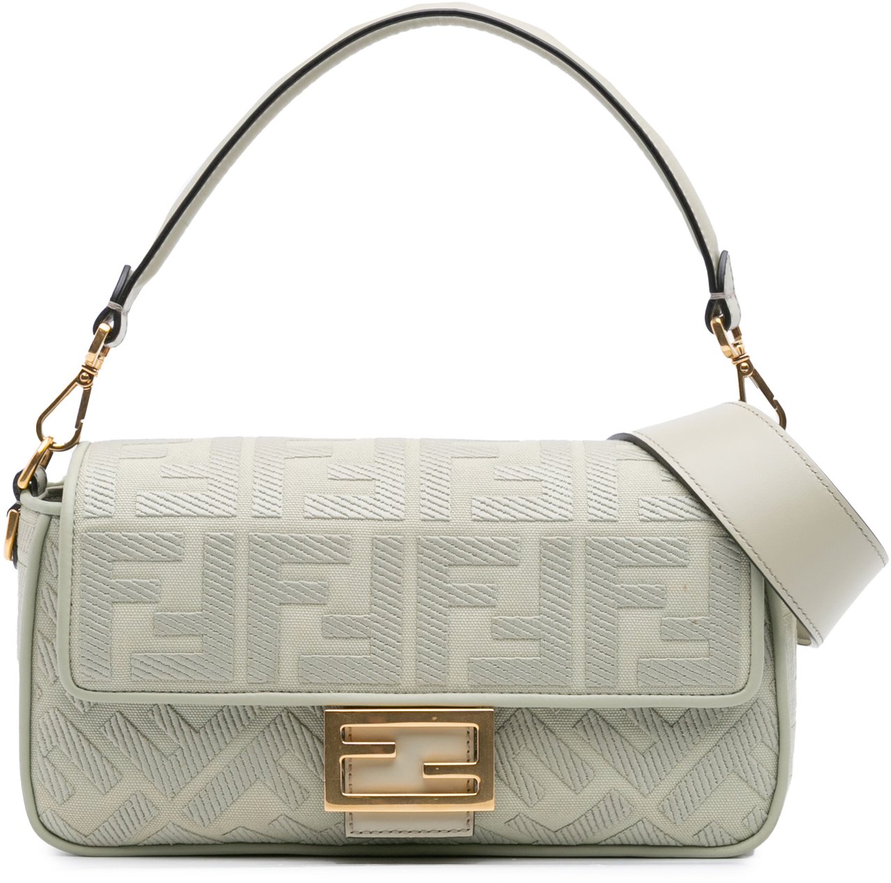 Fendi Zucca Embroidered Canvas Baguette Satchel Groen