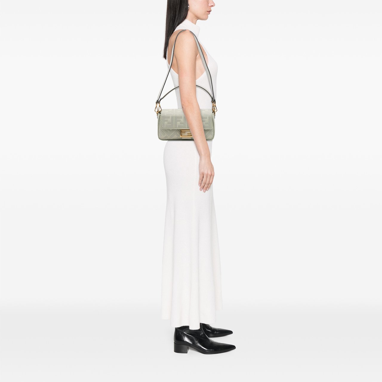 Fendi Zucca Embroidered Canvas Baguette Satchel Groen