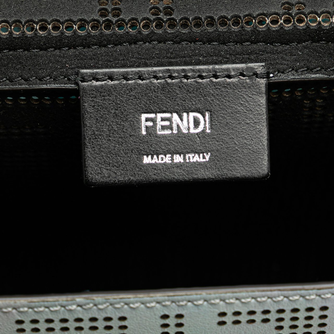 Fendi Medium Zucca Perforated Leather Baguette Messenger Bag Blauw