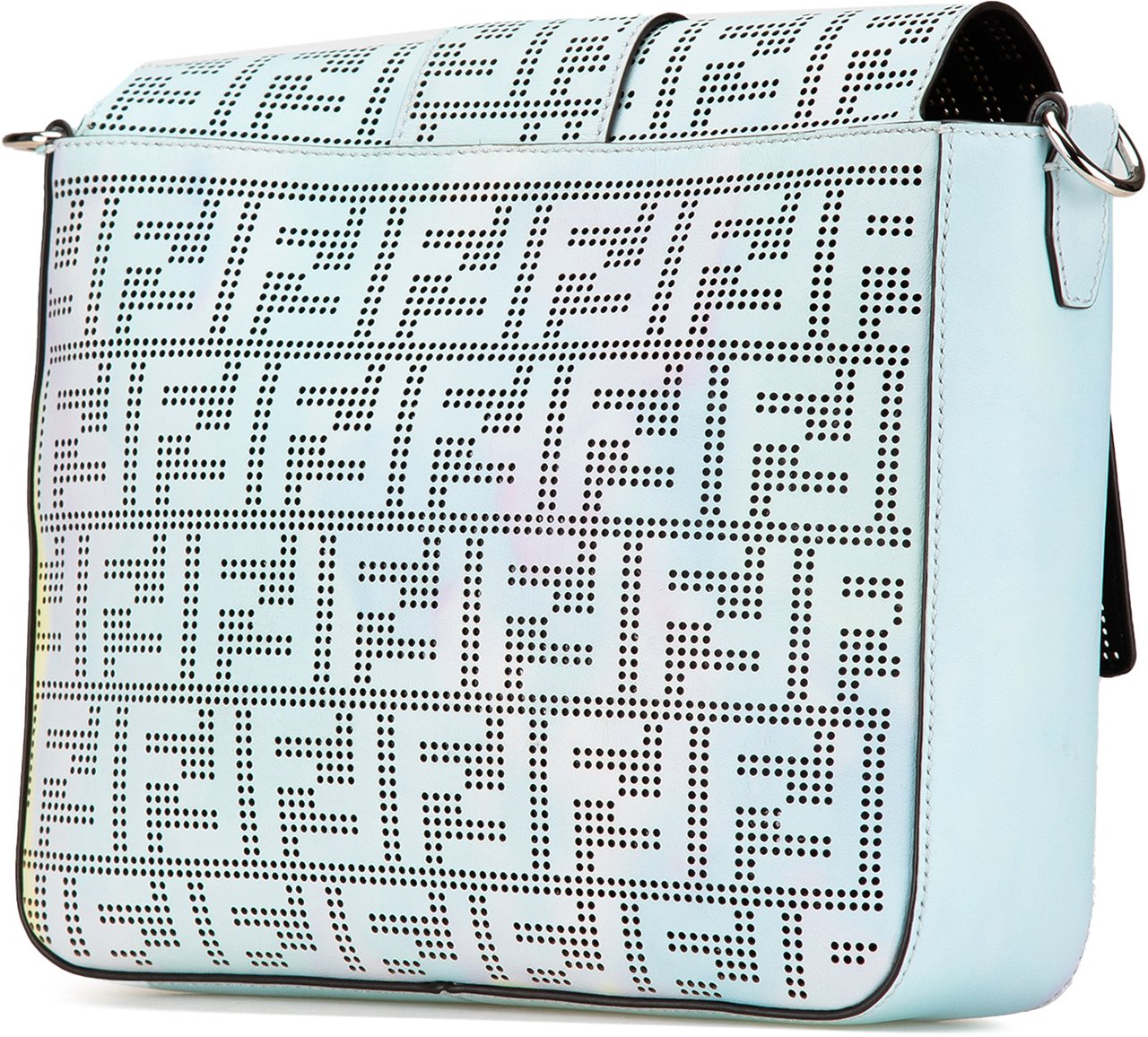 Fendi Medium Zucca Perforated Leather Baguette Messenger Bag Blauw