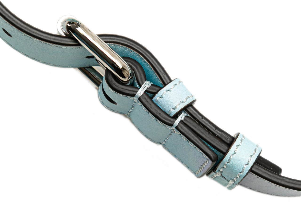 Fendi Medium Zucca Perforated Leather Baguette Messenger Bag Blauw