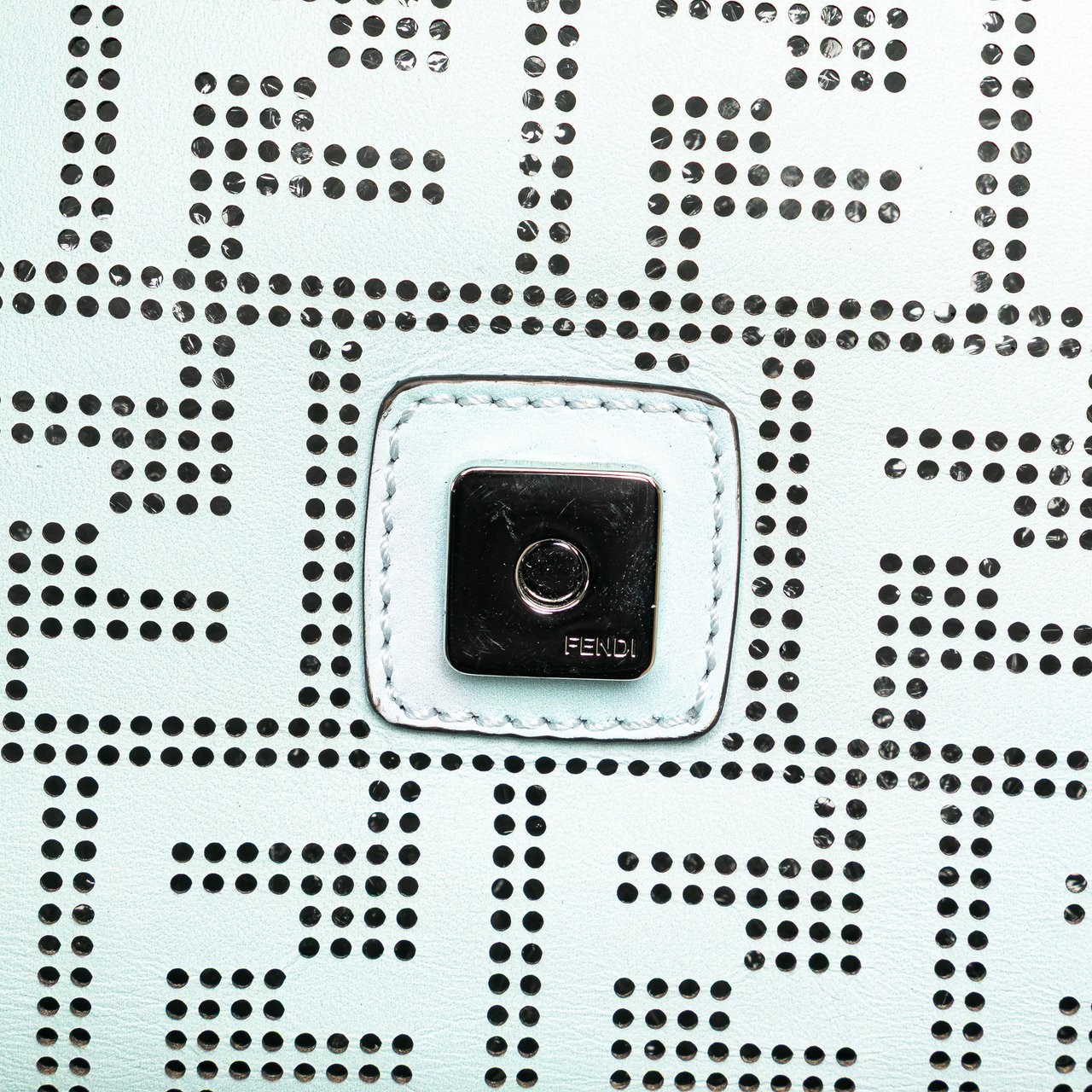 Fendi Medium Zucca Perforated Leather Baguette Messenger Bag Blauw