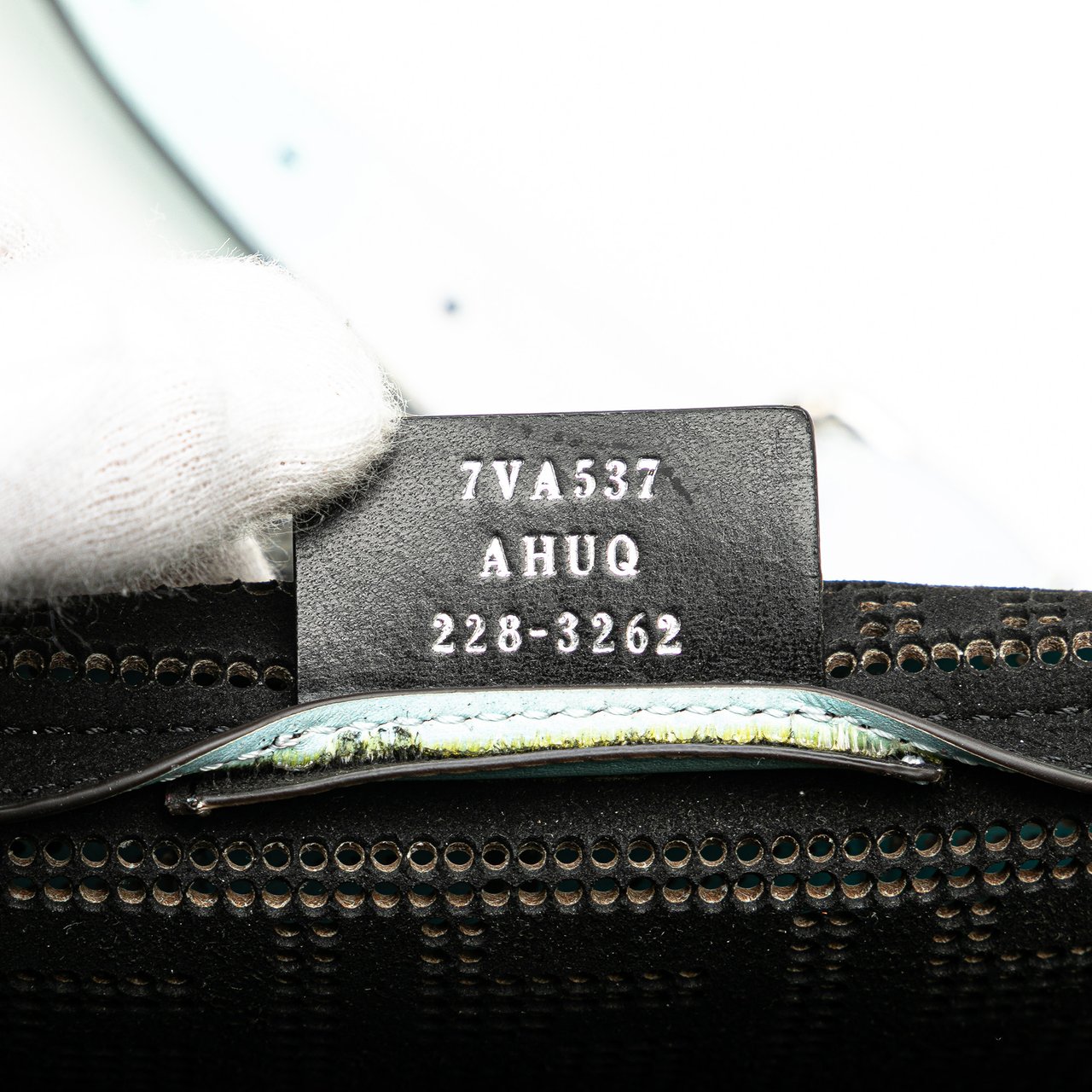 Fendi Medium Zucca Perforated Leather Baguette Messenger Bag Blauw