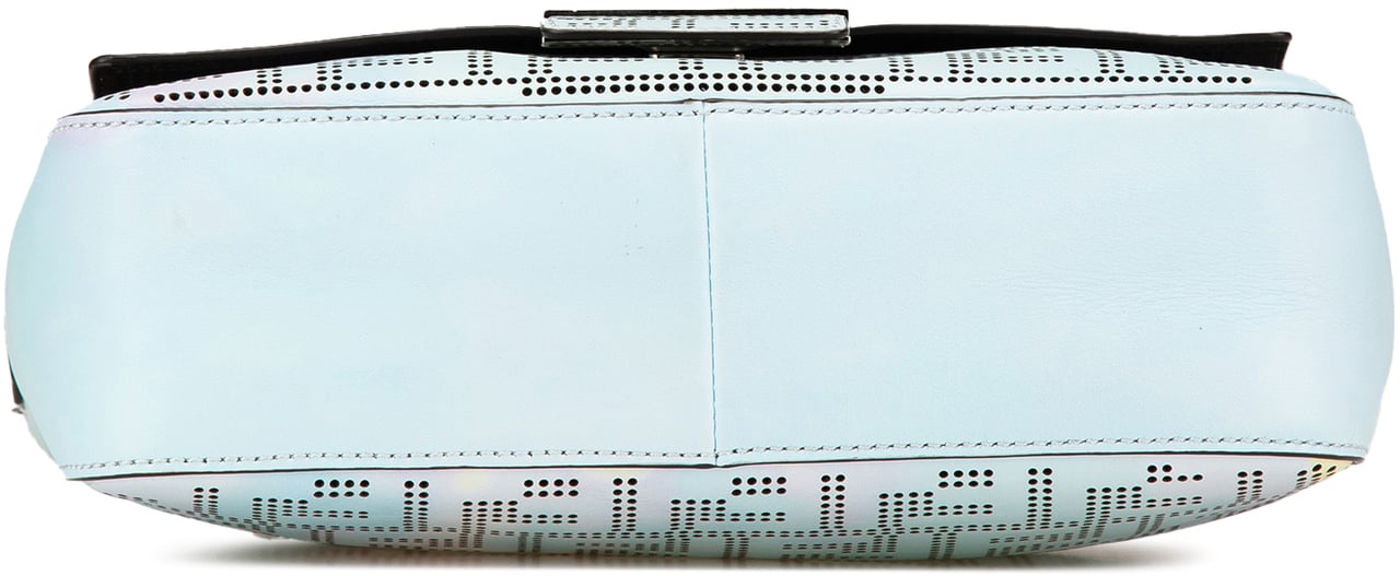 Fendi Medium Zucca Perforated Leather Baguette Messenger Bag Blauw