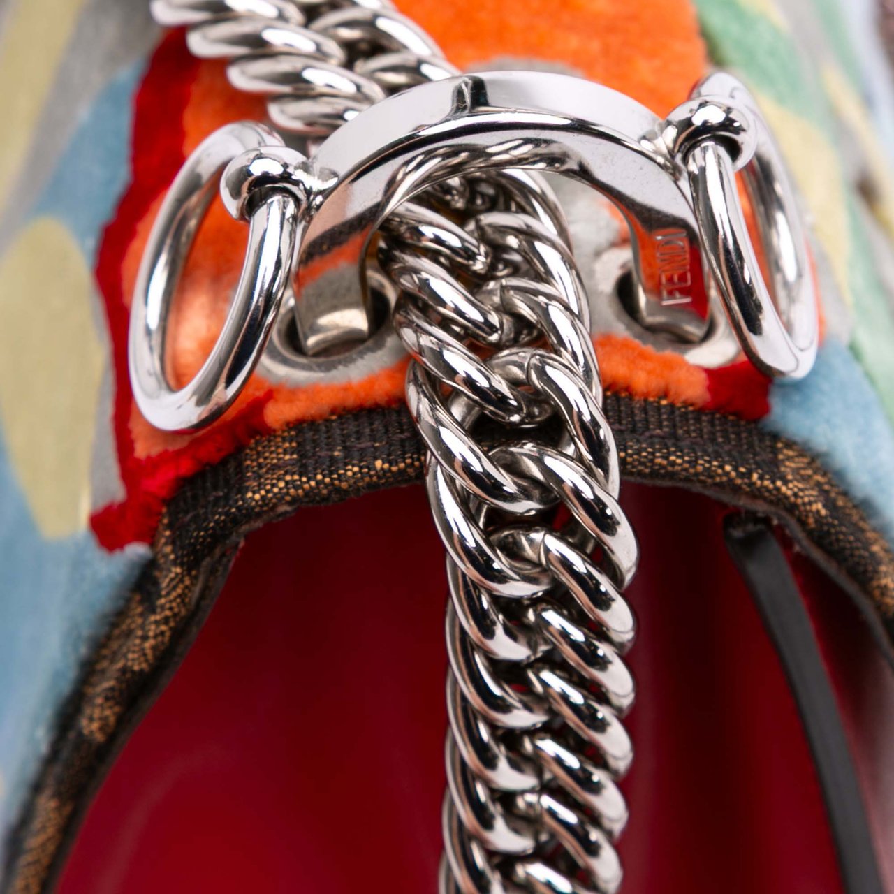 Fendi Small Velvet Embroidered Zucca Canvas and Leather Kan I Crossbody Rood