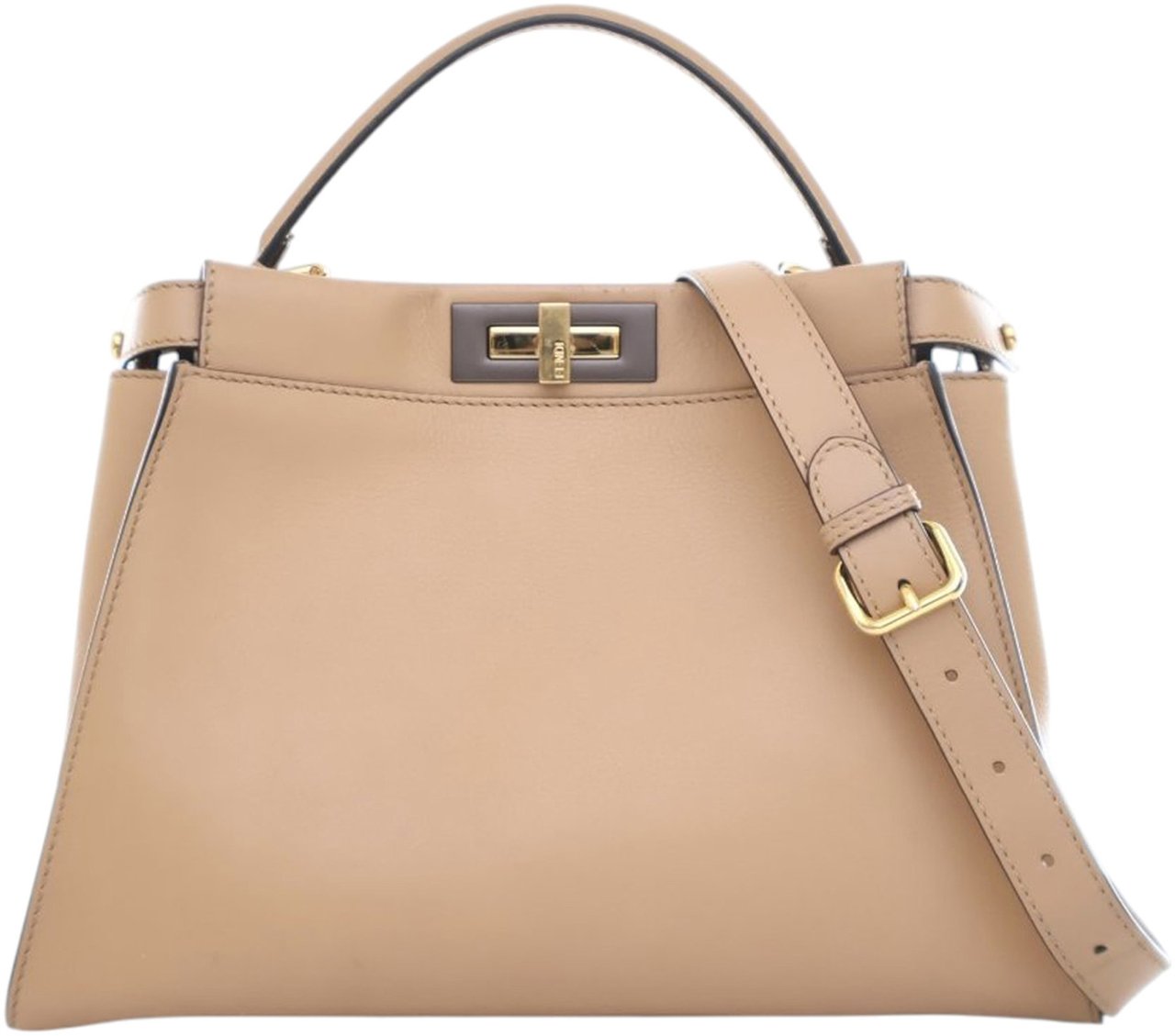 Fendi Medium Leather Peekaboo Iconic Satchel Bruin