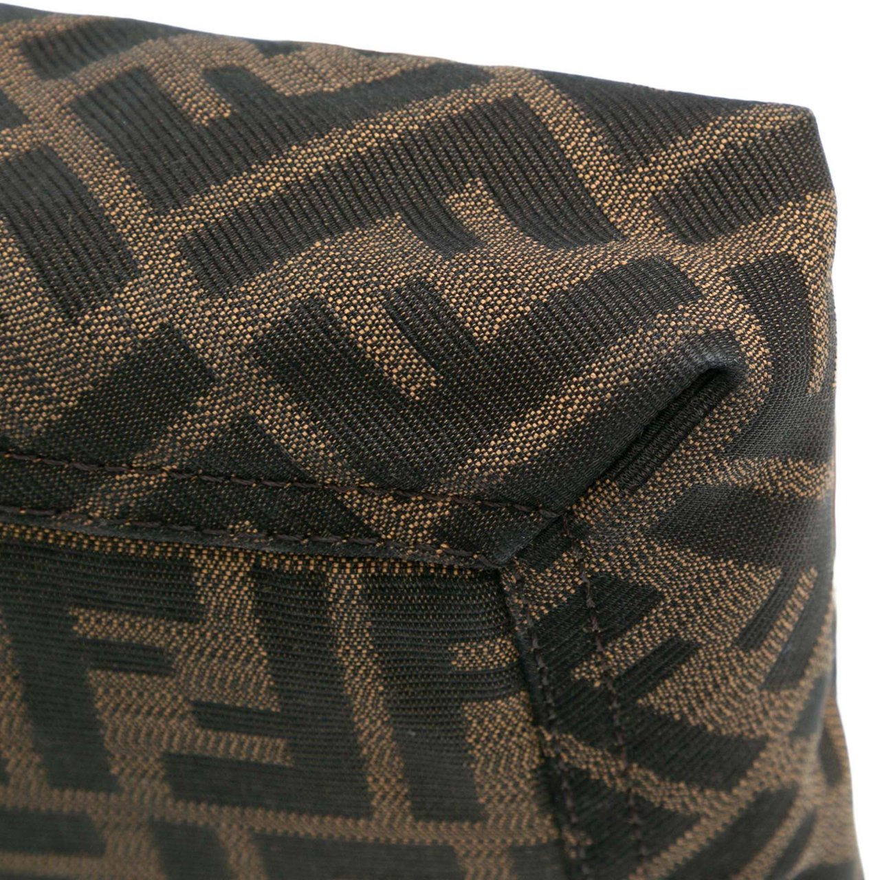 Fendi Zucca Canvas and Leather Chain Maxi Baguette Bruin