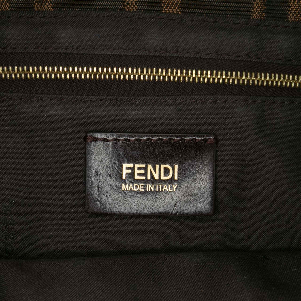 Fendi Zucca Canvas and Leather Chain Maxi Baguette Bruin