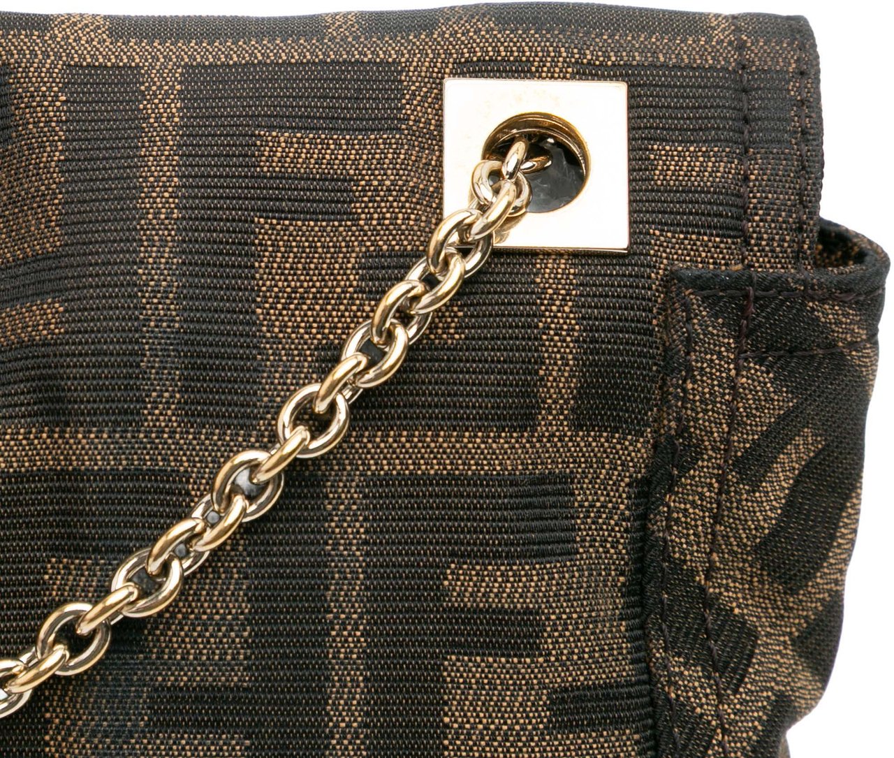 Fendi Zucca Canvas and Leather Chain Maxi Baguette Bruin