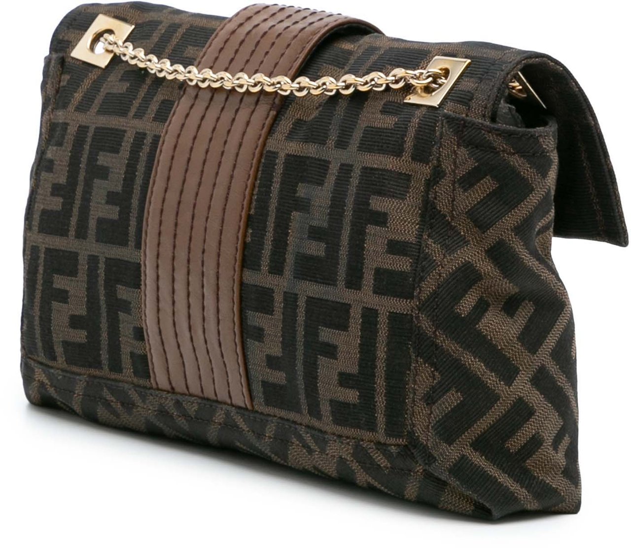 Fendi Zucca Canvas and Leather Chain Maxi Baguette Bruin