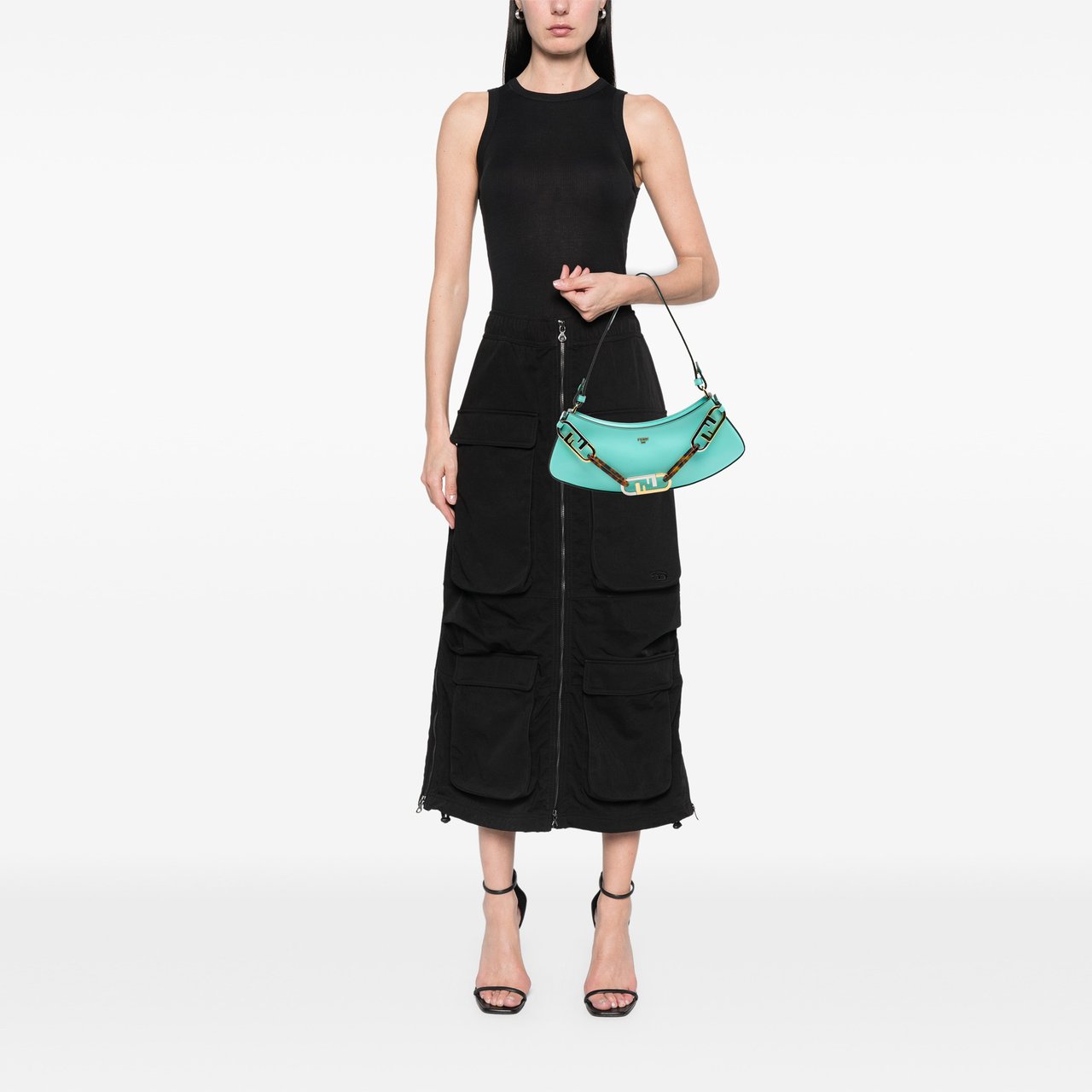Fendi Leather OLock Swing Satchel Blauw