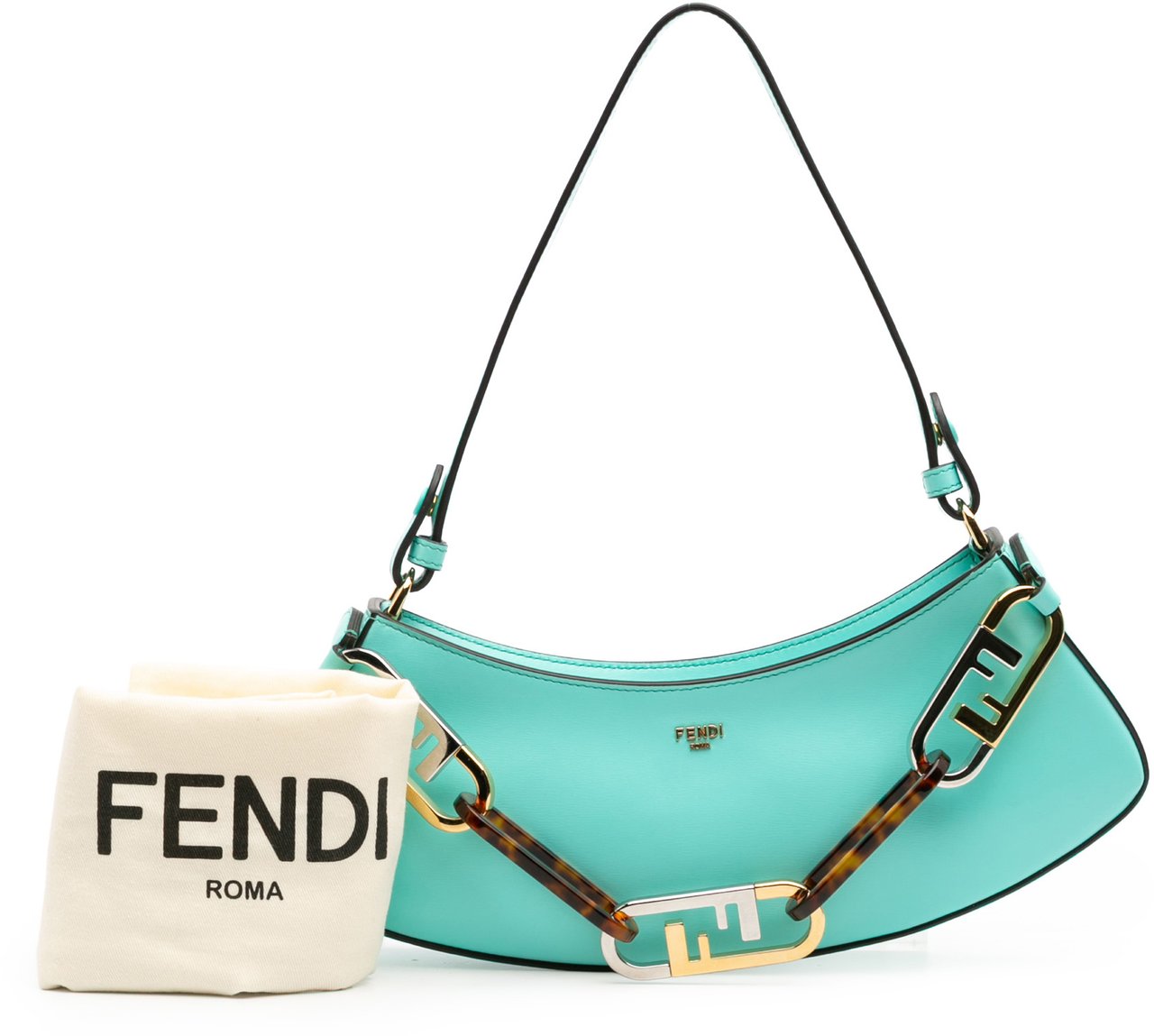 Fendi Leather OLock Swing Satchel Blauw