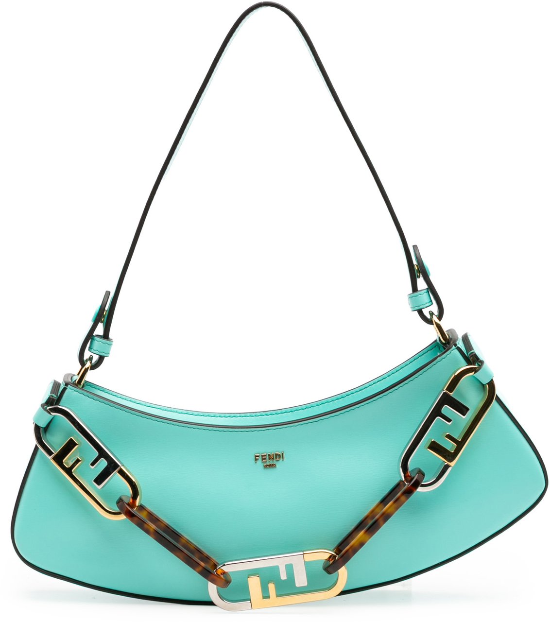 Fendi Leather OLock Swing Satchel Blauw