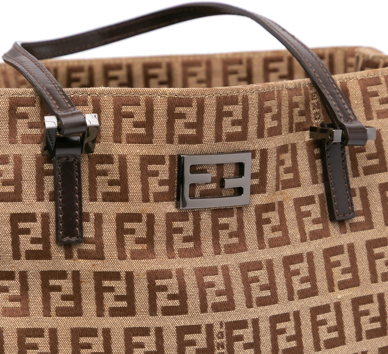 Fendi Zucchino Canvas Tote Bruin