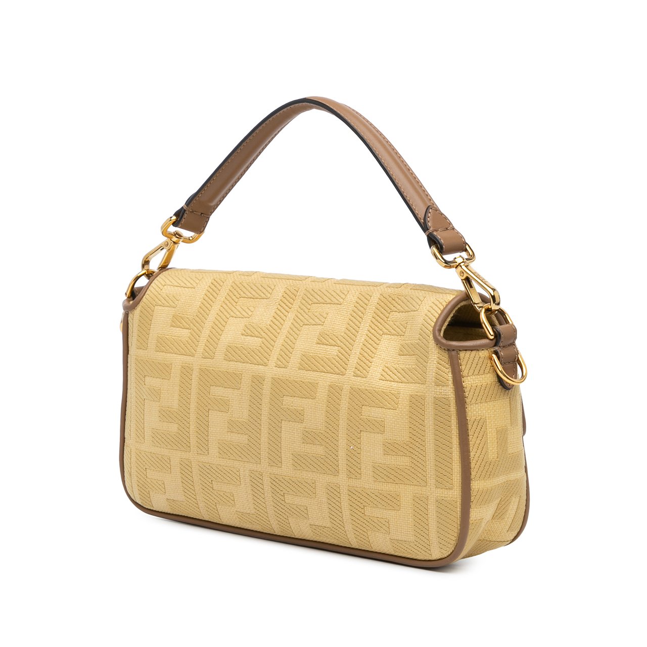 Fendi Zucca Embroidered Canvas Baguette Satchel Geel