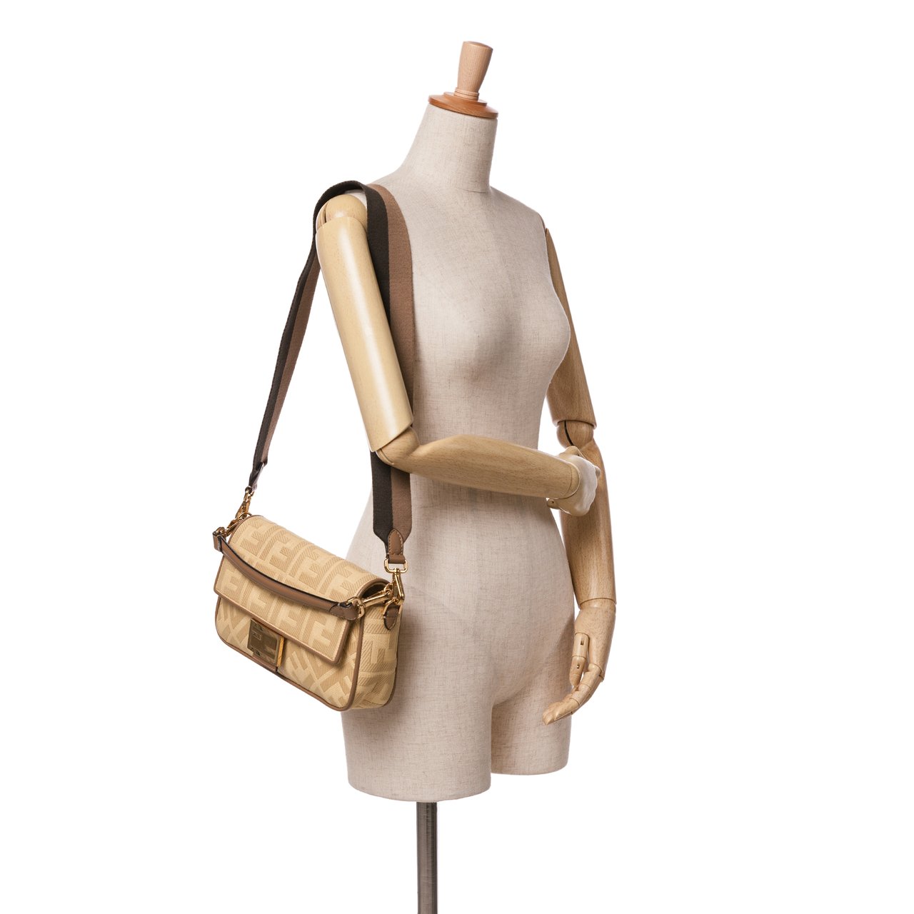 Fendi Zucca Embroidered Canvas Baguette Satchel Geel