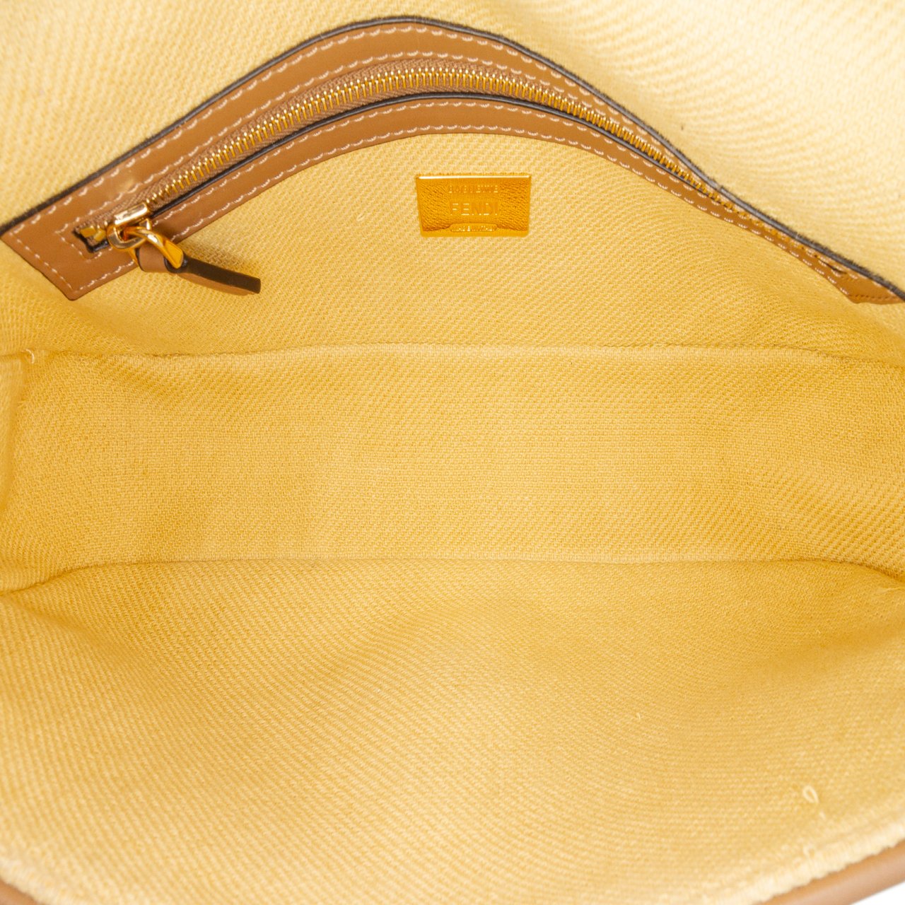 Fendi Zucca Embroidered Canvas Baguette Satchel Geel