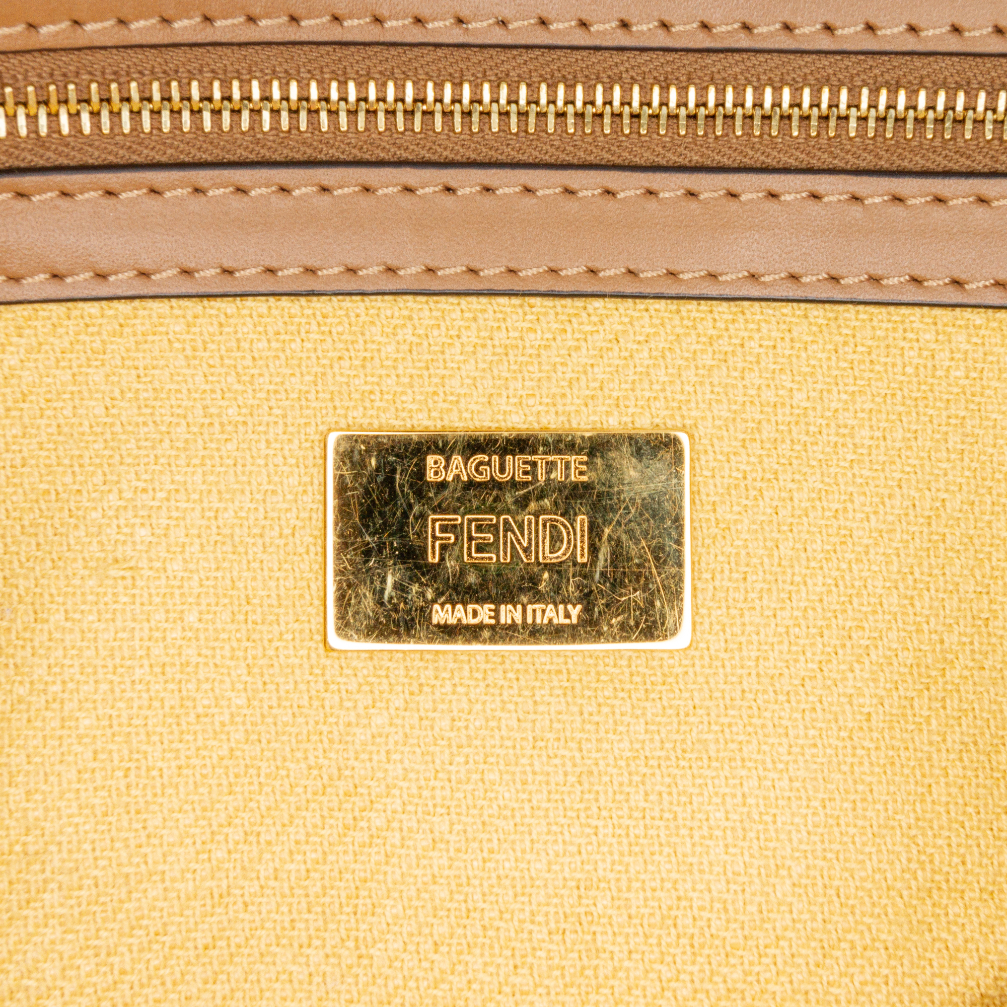 Fendi Zucca Embroidered Canvas Baguette Satchel Geel
