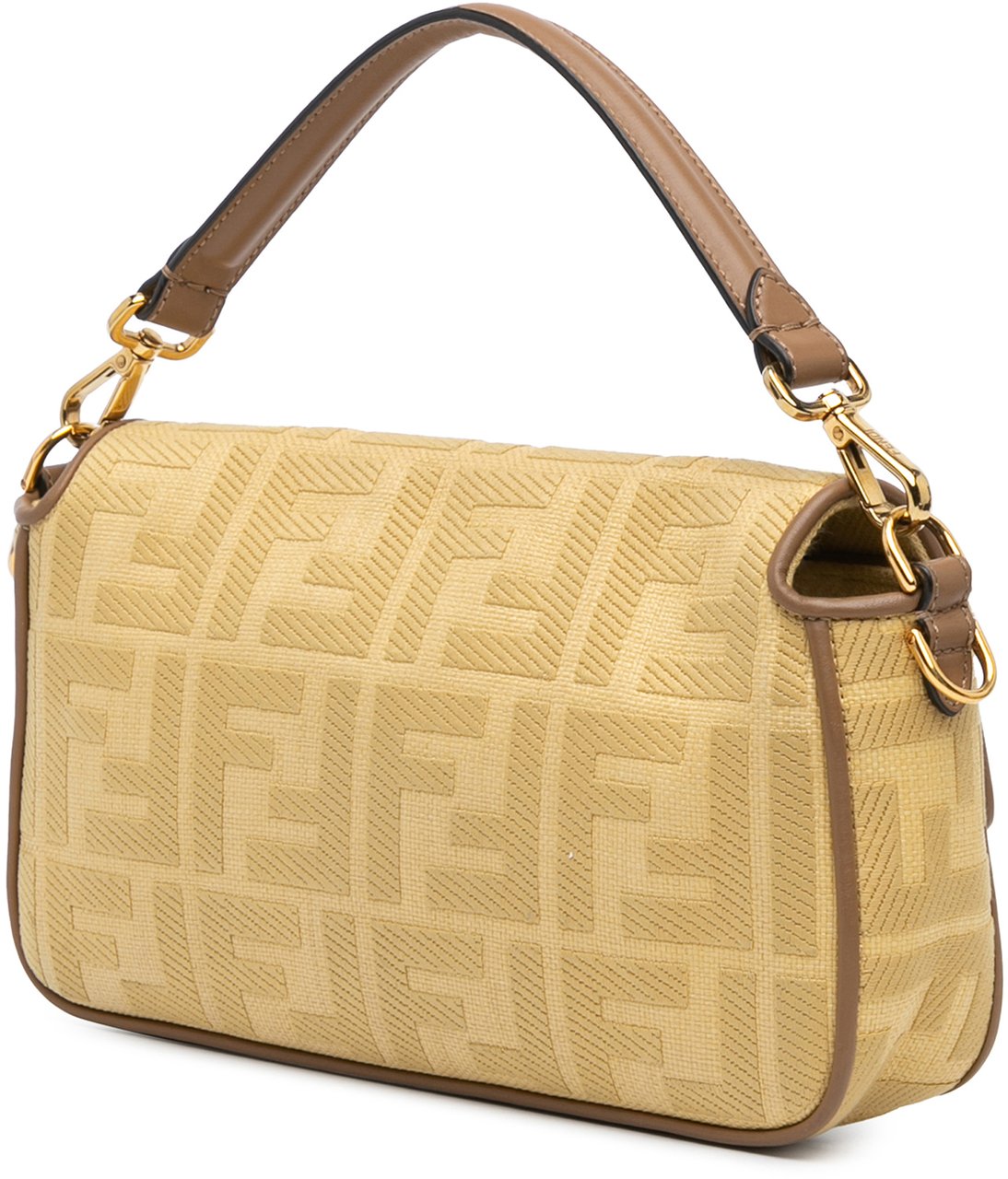 Fendi Zucca Embroidered Canvas Baguette Satchel Geel