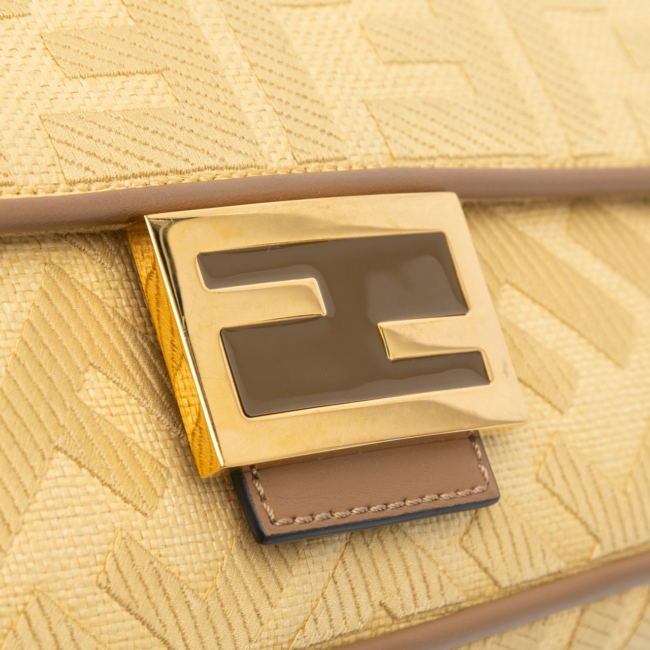 Fendi Zucca Embroidered Canvas Baguette Satchel Geel