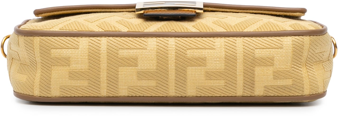 Fendi Zucca Embroidered Canvas Baguette Satchel Geel