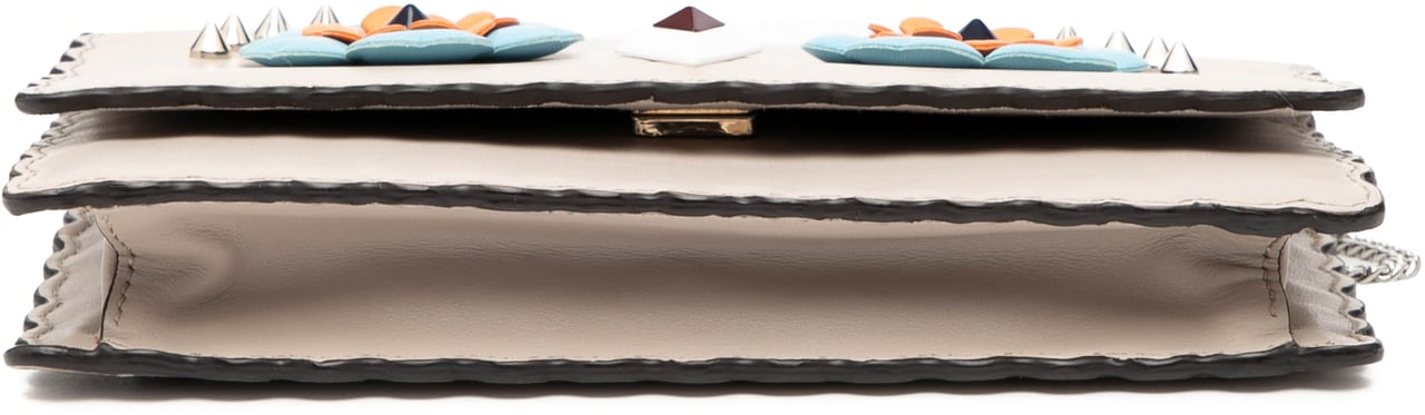 Fendi Leather Studded Monster Eyes Wallet on Chain Bruin