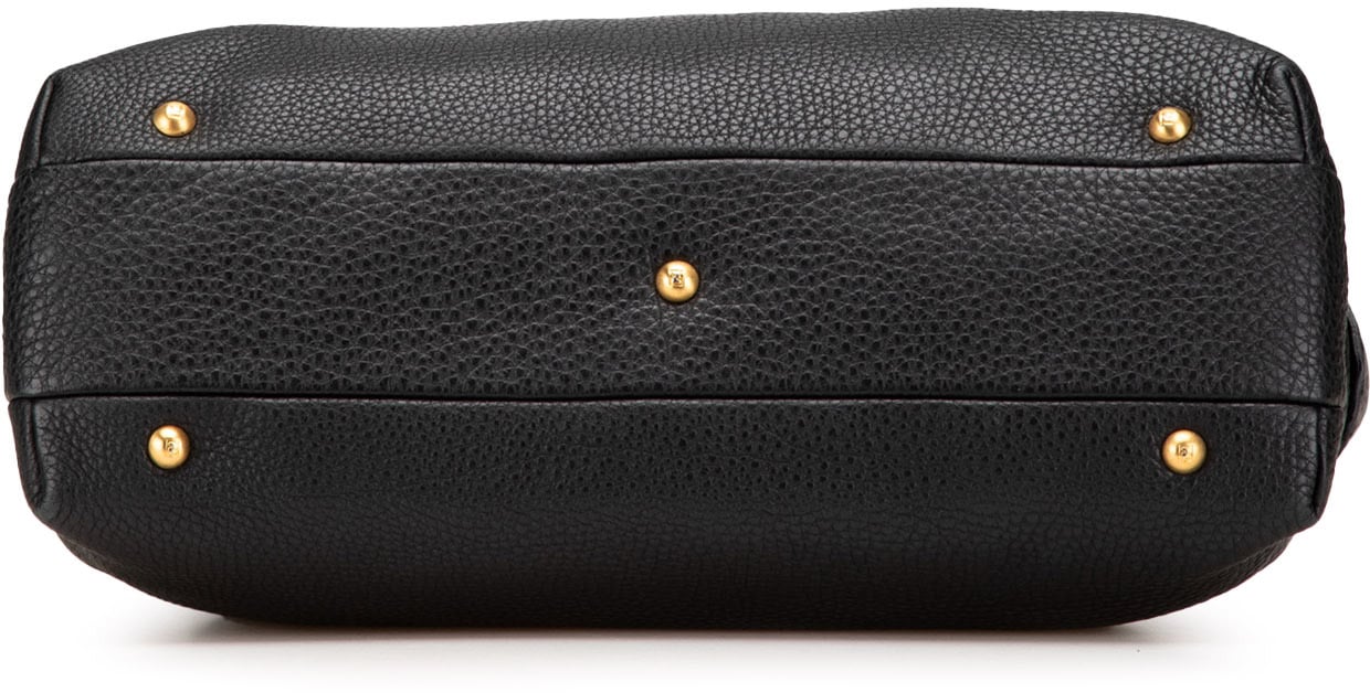 Fendi Pebbled Leather Selleria Dome Shoulder Bag Zwart