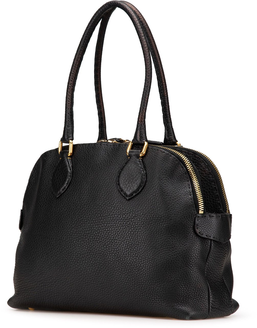 Fendi Pebbled Leather Selleria Dome Shoulder Bag Zwart
